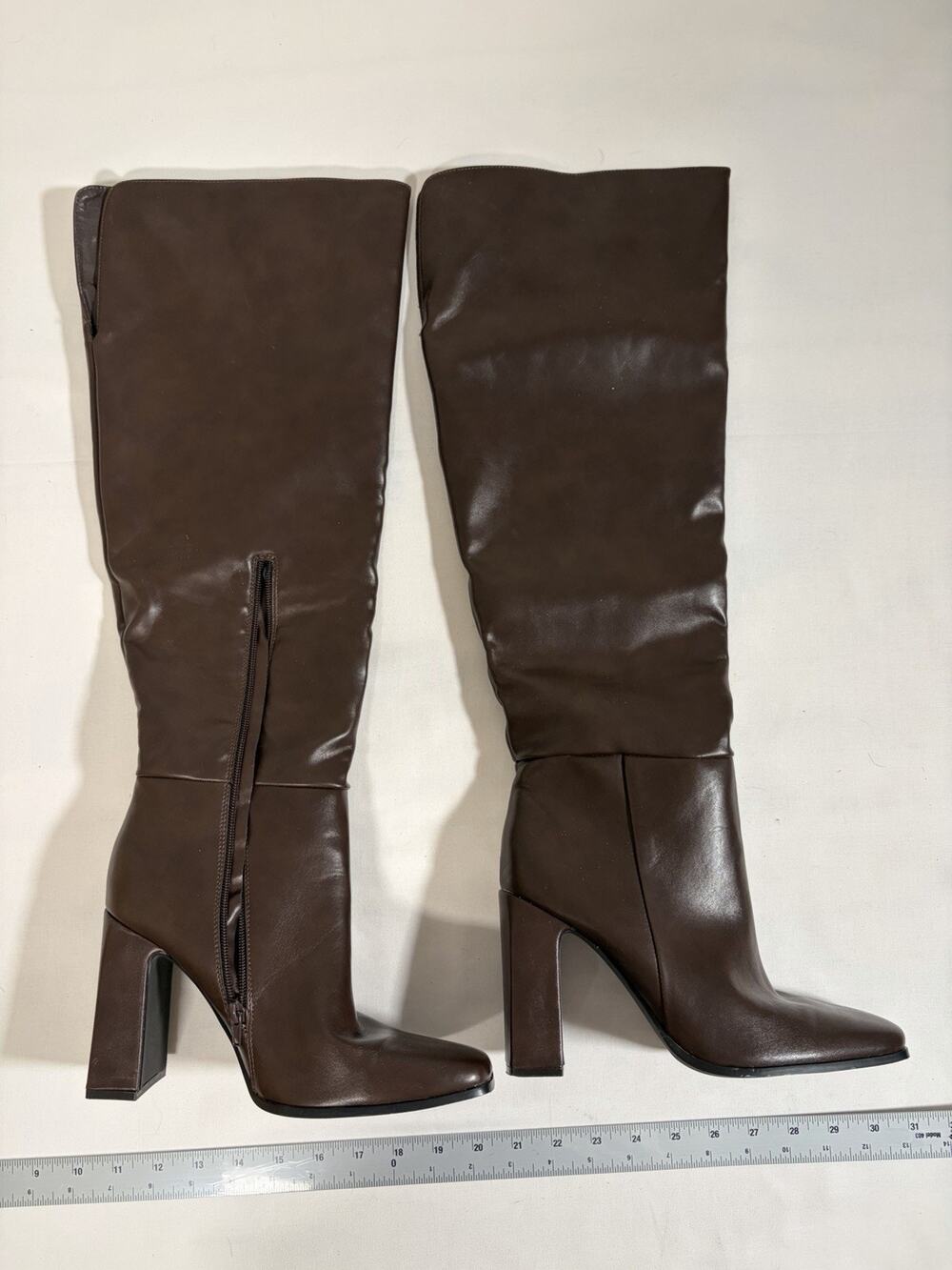 Monrow Brown Knee-High Side Zip Boots Faux Leather US 10